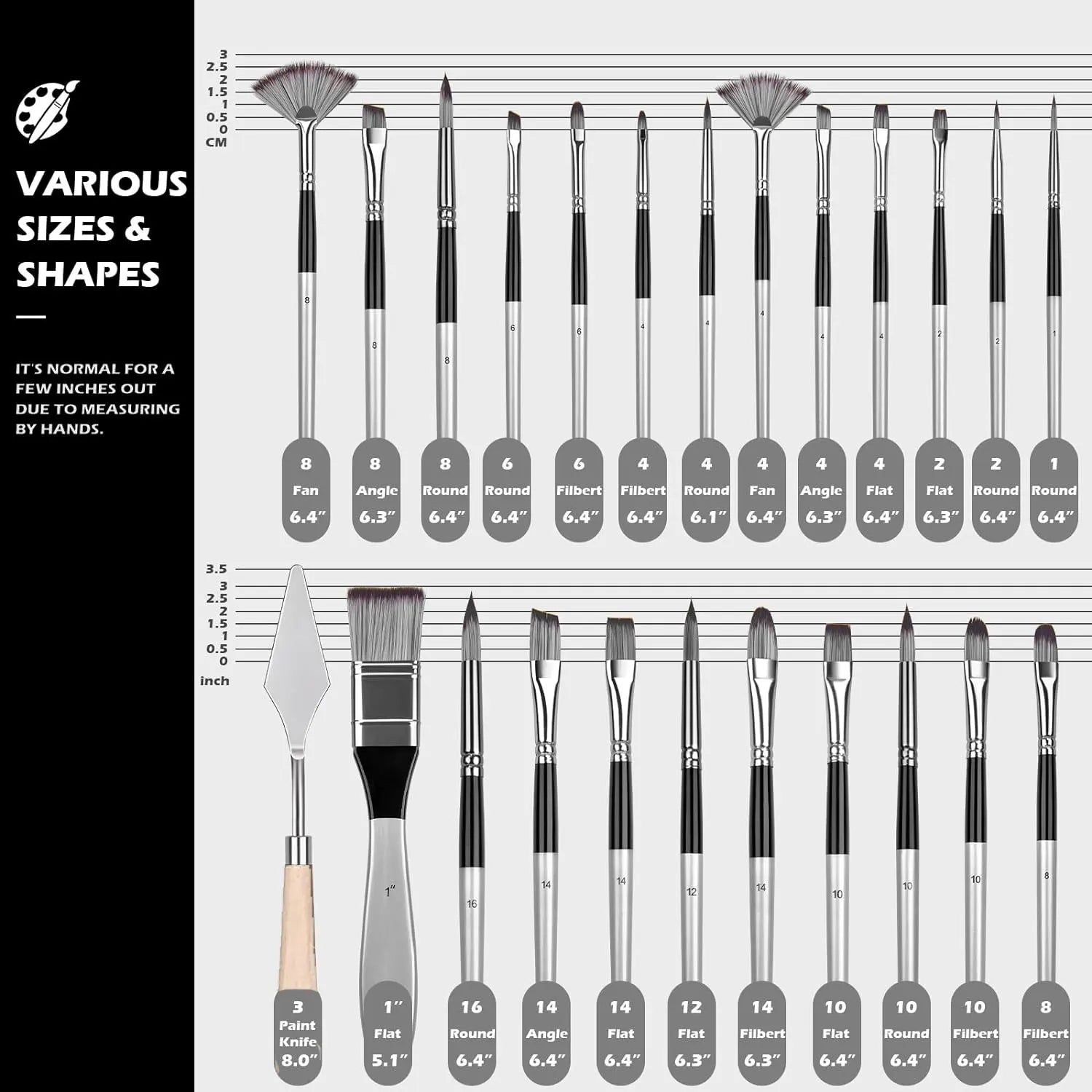24-Piece Artist Paint Brush Set - Assorted Flat, Round, Fan & Detail Brushes