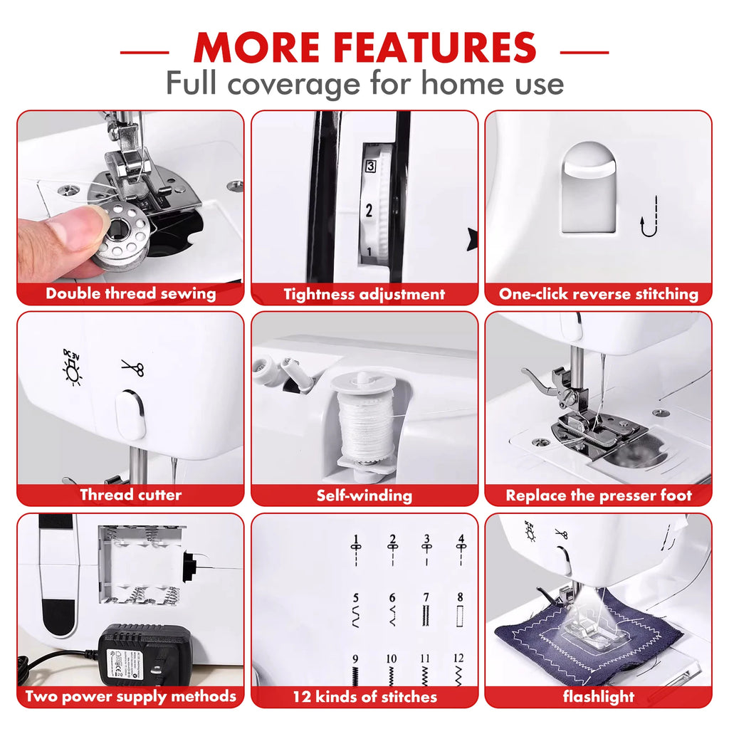 Multifunctional Mini Sewing Machine 12 Stitches Electric  with Foot Pedal
