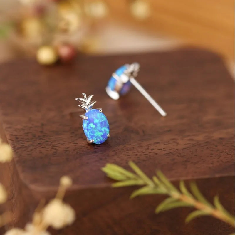 .925 Silver Pineapple Opal Women's Stud Earrings