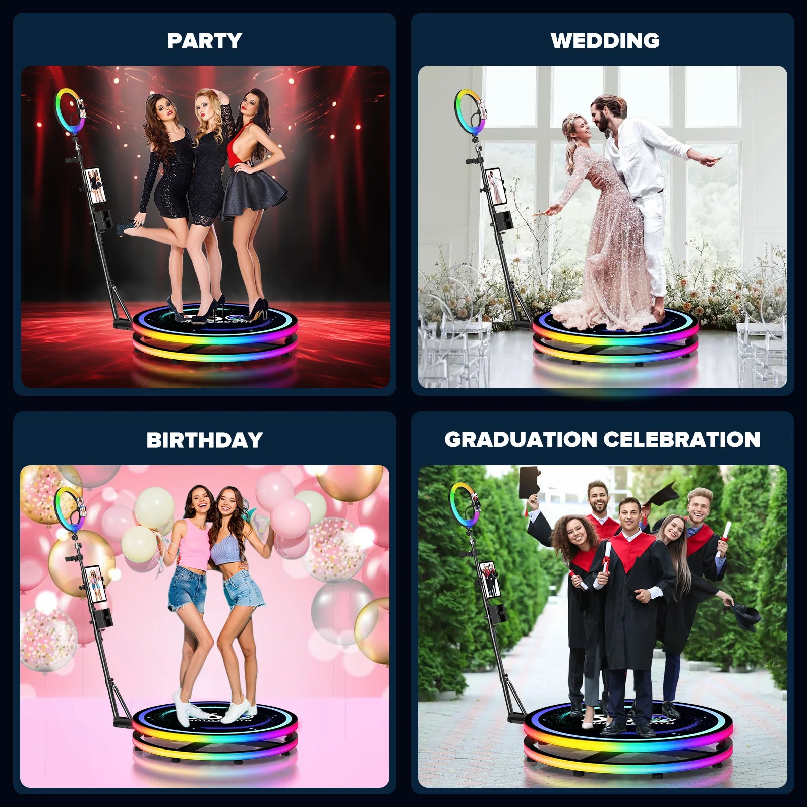 Rotating 360 Photo Booth Machine, Logo Via Remote For Parties