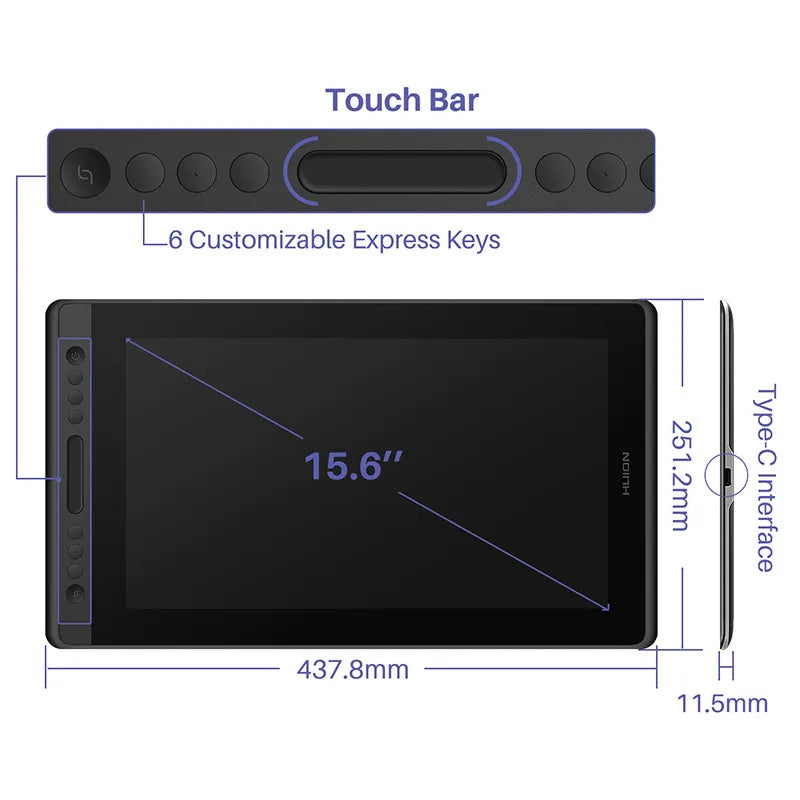 Drawing Pen Tablet 15.6 Inch Digital Graphic Display Monitor with Tilt Function