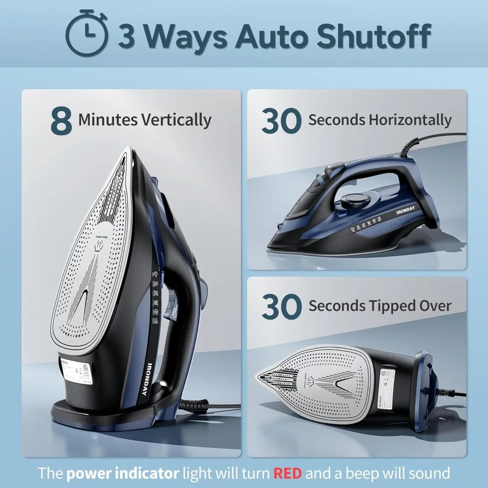 Steam Iron for Clothes  3-Way Auto shutoff, Burst Steam, Spray Mist,