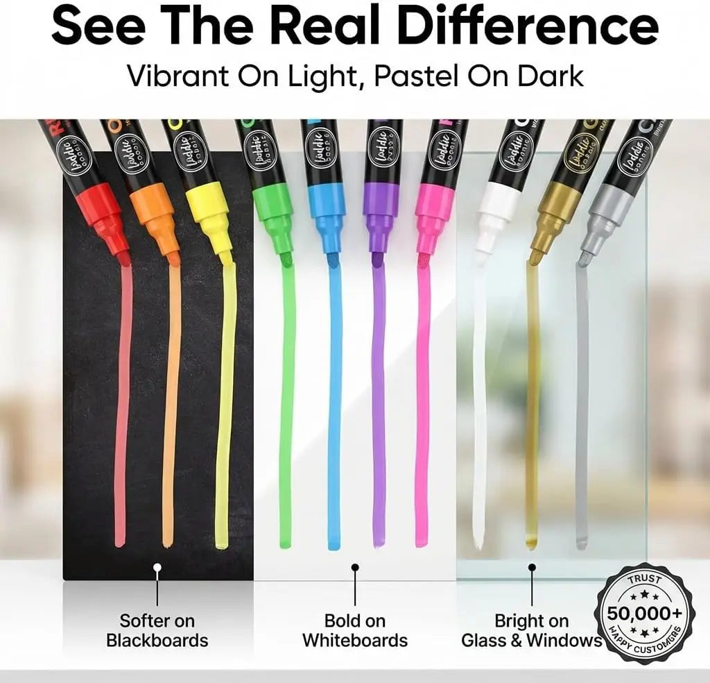 24-Pack Liquid Chalk Markers with Reversible Tips for Glass, Windows & Blackboards - Non-Toxic Art Pens