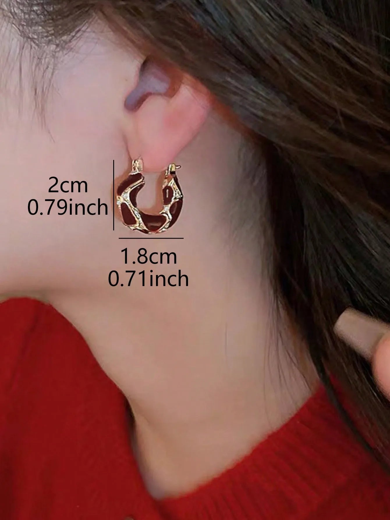 Gold-Tone Hoop Earrings with Burgundy Resin Inlay and Crystal Accents