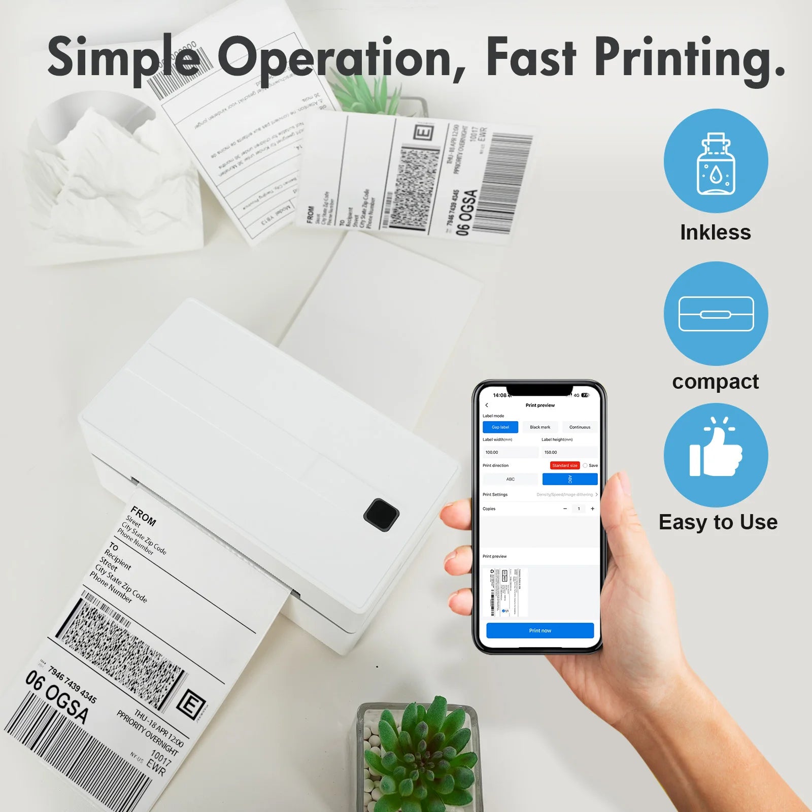 Portable Thermal Label Printer USB Bluetooth