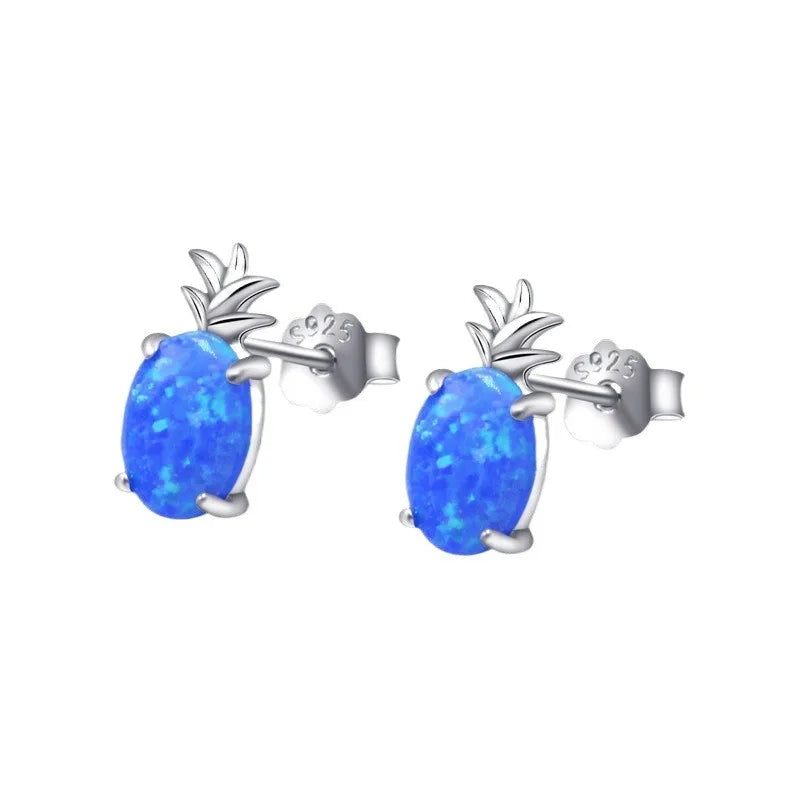 .925 Silver Pineapple Opal Women's Stud Earrings