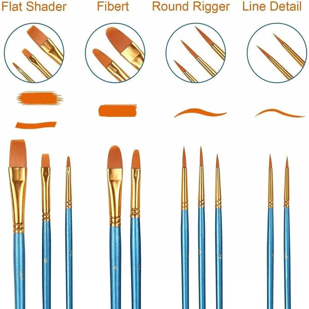 100 Packs / 1000 pcs Nylon Hair Brushes for All Purpose Oil Watercolor Painting Artist Professional Kits