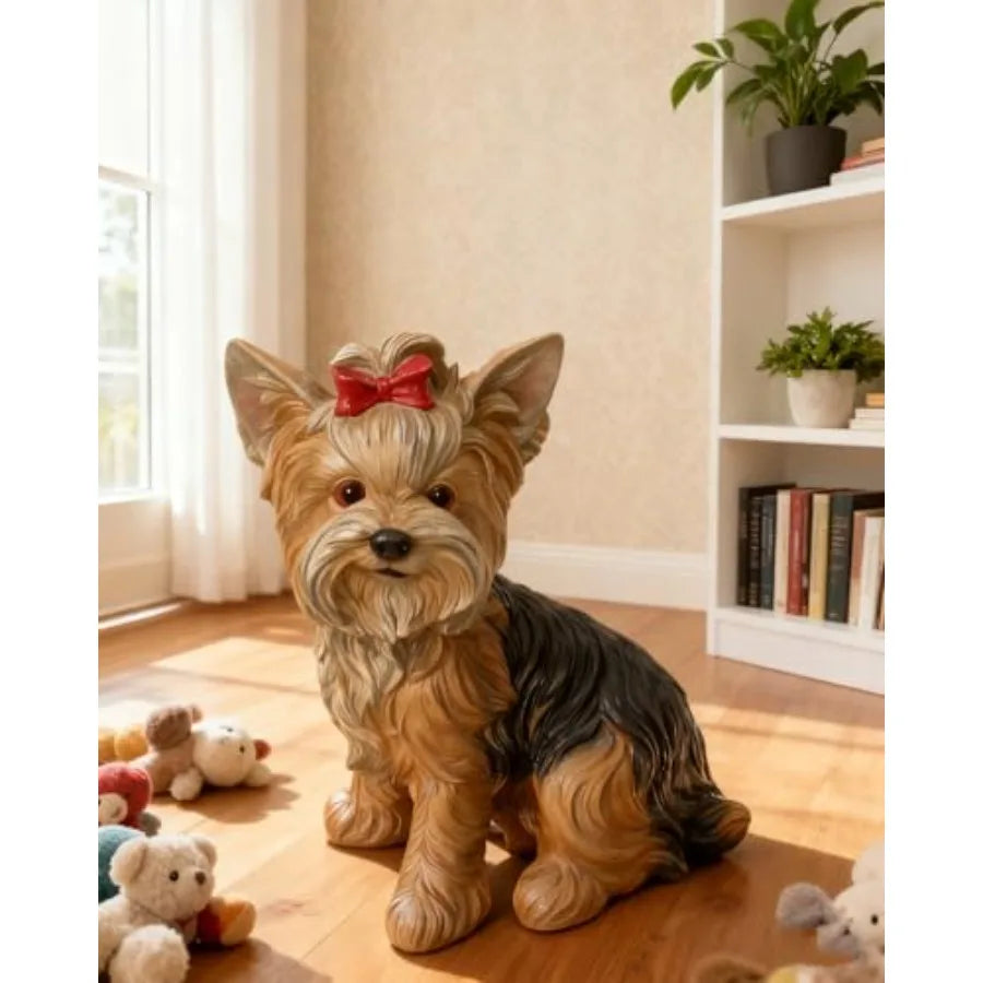 12.8 Resin Yorkshire Terrier Statue - Multicolor Indoor/Outdoor Weatherproof Christmas Garden Decor for Dog Lovers