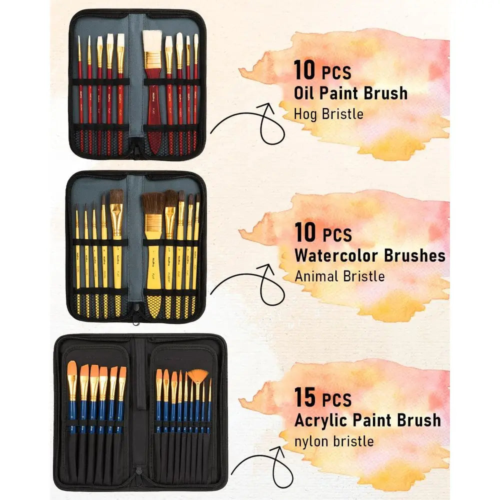 Art Painting Kit with Metal and Easel, Acrylic, Oil & Watercolor with Paint   Brushes, Canvas & Palet