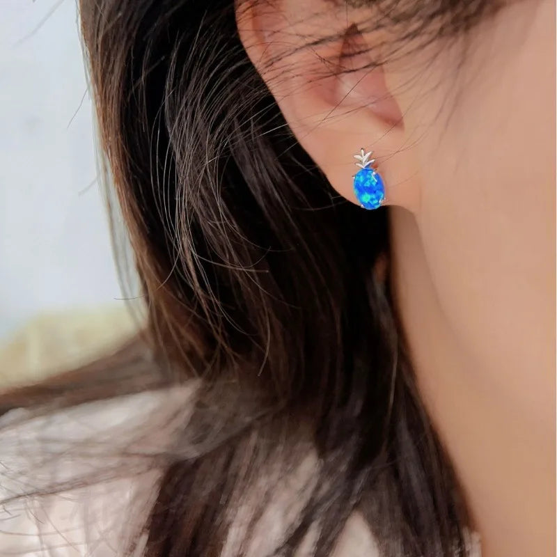 .925 Silver Pineapple Opal Women's Stud Earrings