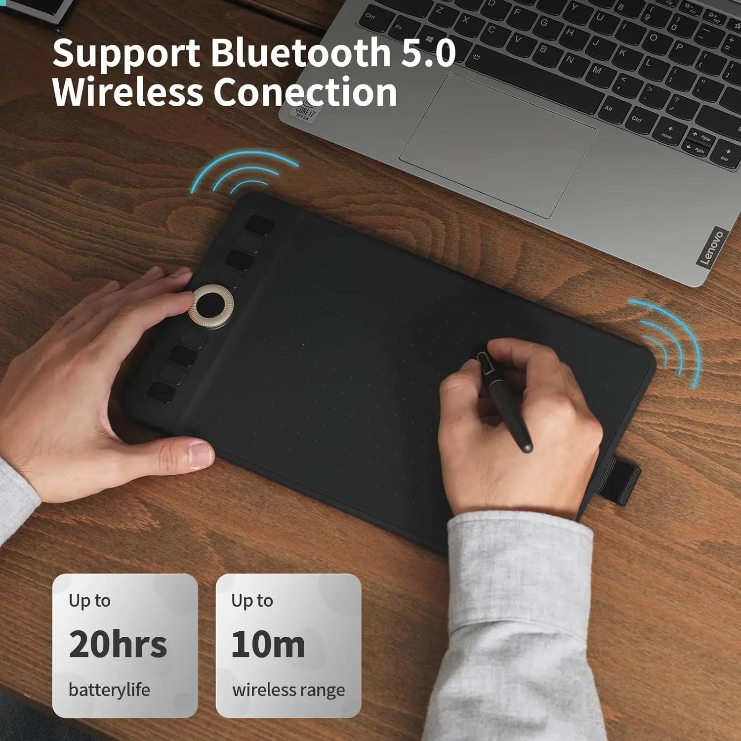 Wireless Graphics Tablet Bluetooth Levels Pen Pressure 8x5 Inch Drawing Tablet Android Supported