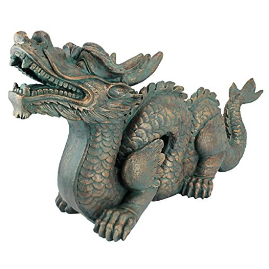 Large 29 Inch Asian Dragon Statue for Great Wall Garden Cast Stone Resin Green Bronze Verdigris Finish Outdoor Decorative Sculp