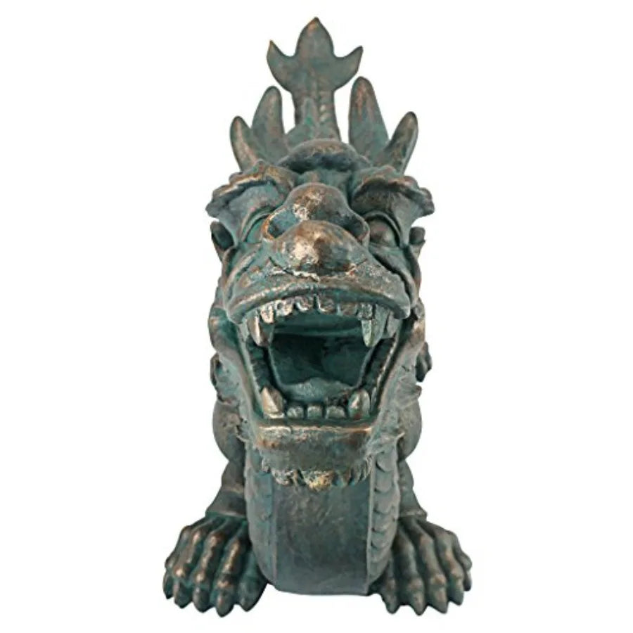 Large 29 Inch Asian Dragon Statue for Great Wall Garden Cast Stone Resin Green Bronze Verdigris Finish Outdoor Decorative Sculp