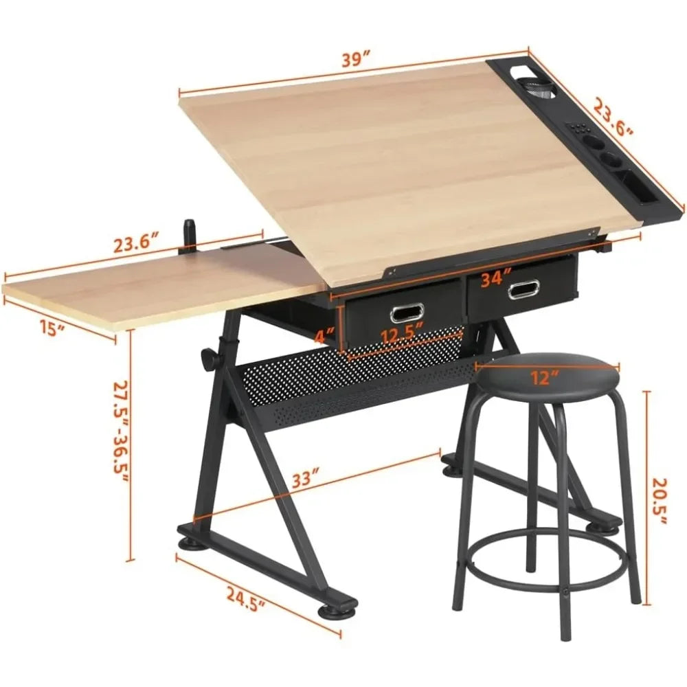 adjustable height artistic desk for drafting, sketching, and watercolor art