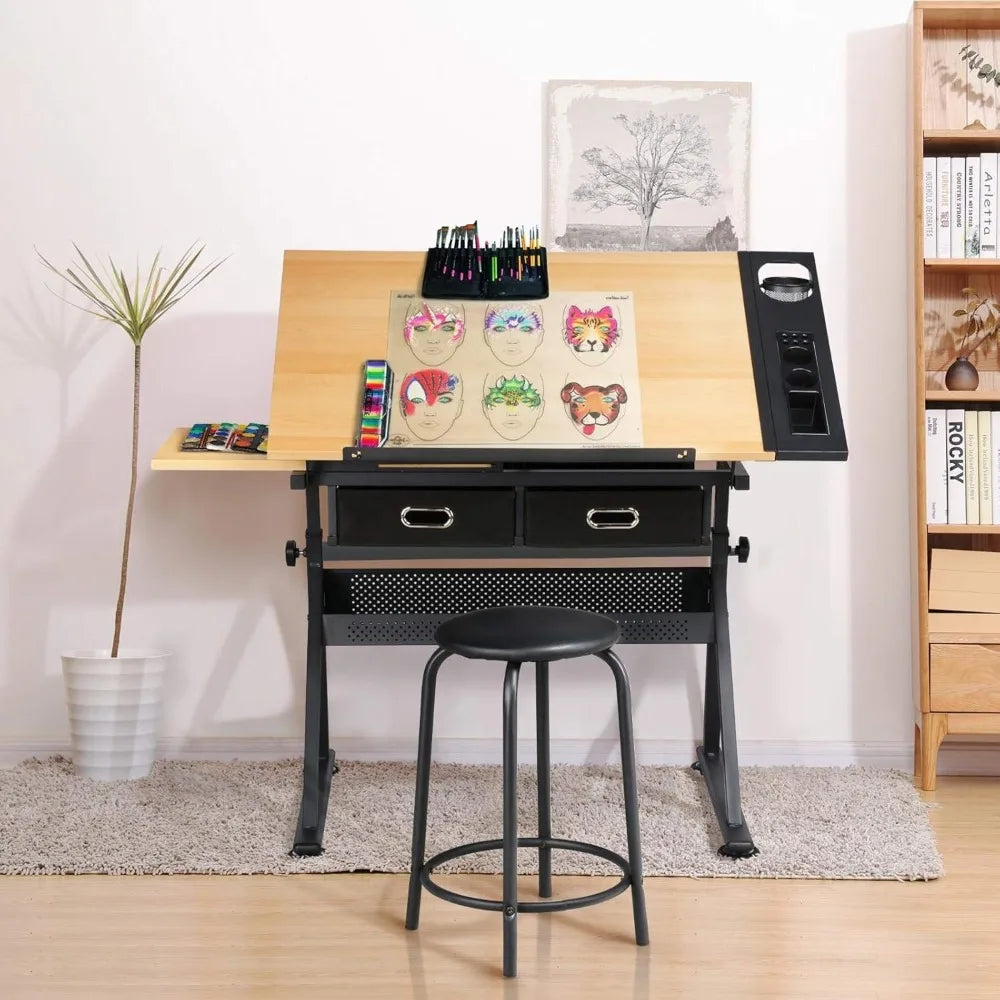 adjustable height artistic desk for drafting, sketching, and watercolor art
