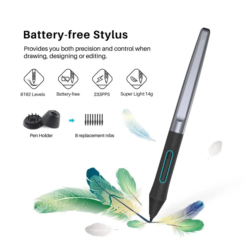 Graphics Drawing Tablet  Battery-Free Stylus and 12 Customized Hot Keys,