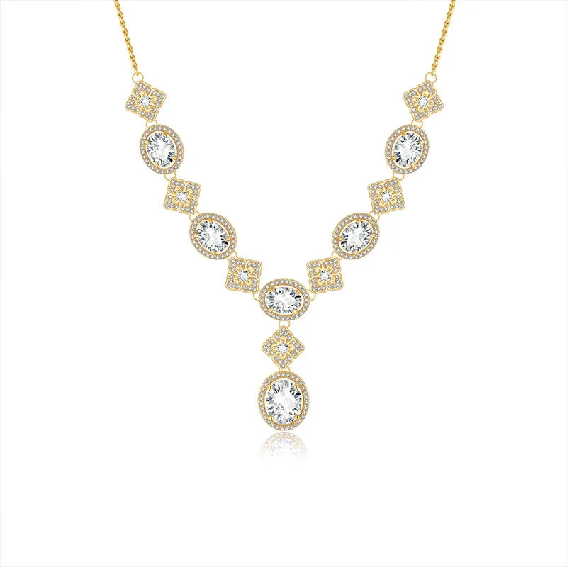 18K Gold Plated S925 Silver 14MM Moissanite V-Neck Necklace